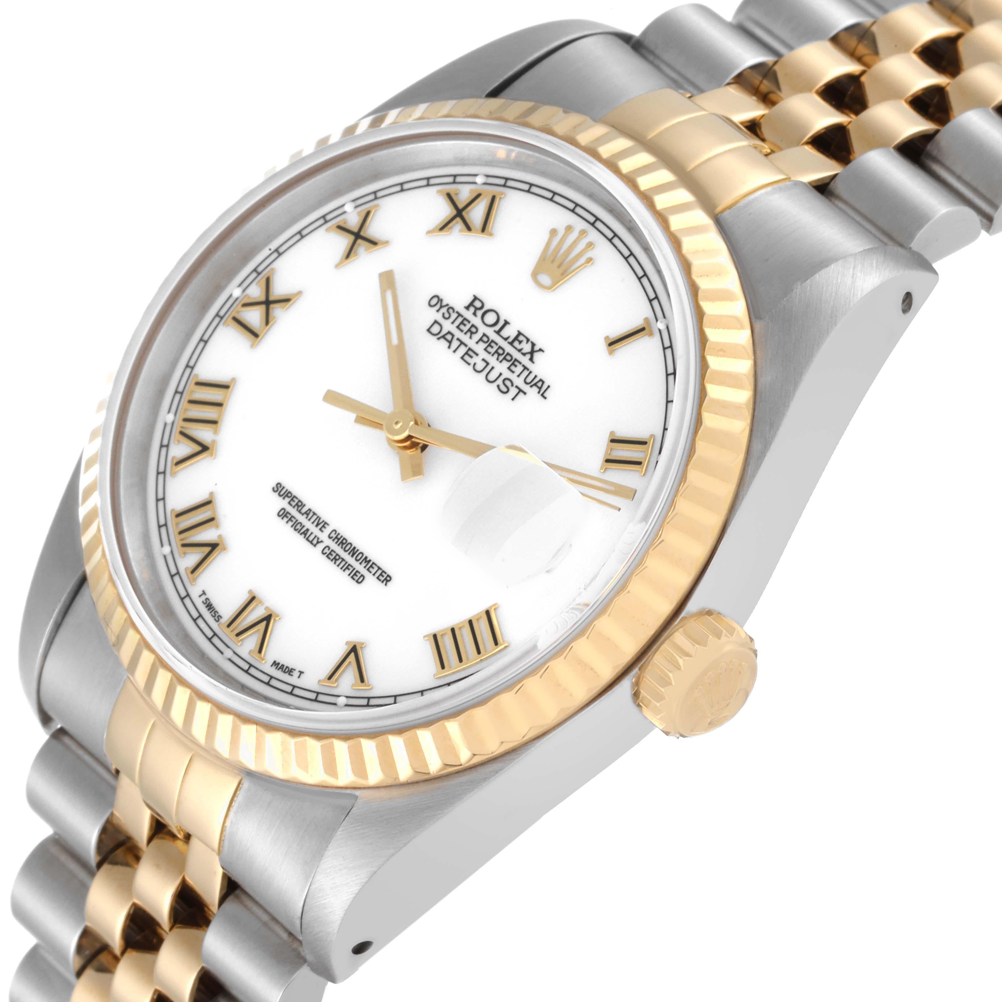 Rolex Datejust Steel Yellow Gold White Dial Mens Watch 16233 Box Papers In Good Condition In Atlanta, GA