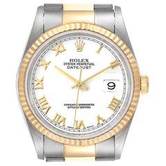 Rolex Datejust Steel Yellow Gold White Dial Men's Watch 16233 Box Papers
