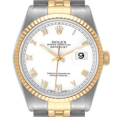 Rolex Datejust Steel Yellow Gold White Dial Mens Watch 16233 Box Papers