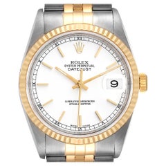 Rolex Datejust Steel Yellow Gold White Dial Mens Watch 16233 Box Papers