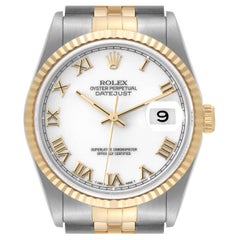 Rolex Datejust Steel Yellow Gold White Dial Mens Watch 16233 Box Papers