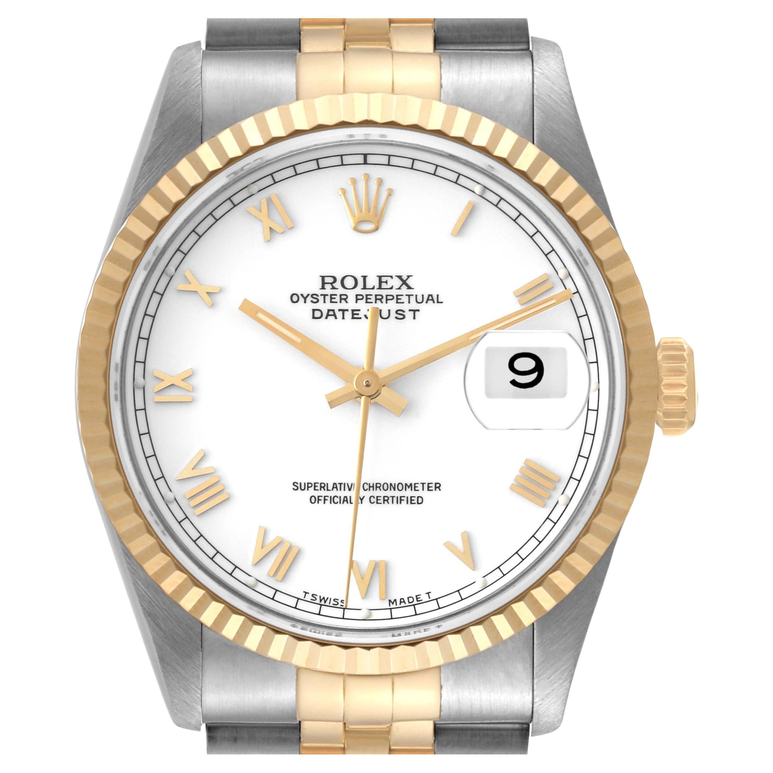 Rolex Datejust Steel Yellow Gold White Dial Mens Watch 16233 Box Papers ...