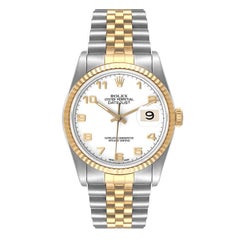 Rolex Datejust Steel Yellow Gold White Dial Mens Watch 16233