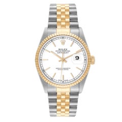 Rolex Datejust Steel Yellow Gold White Dial Mens Watch 16233