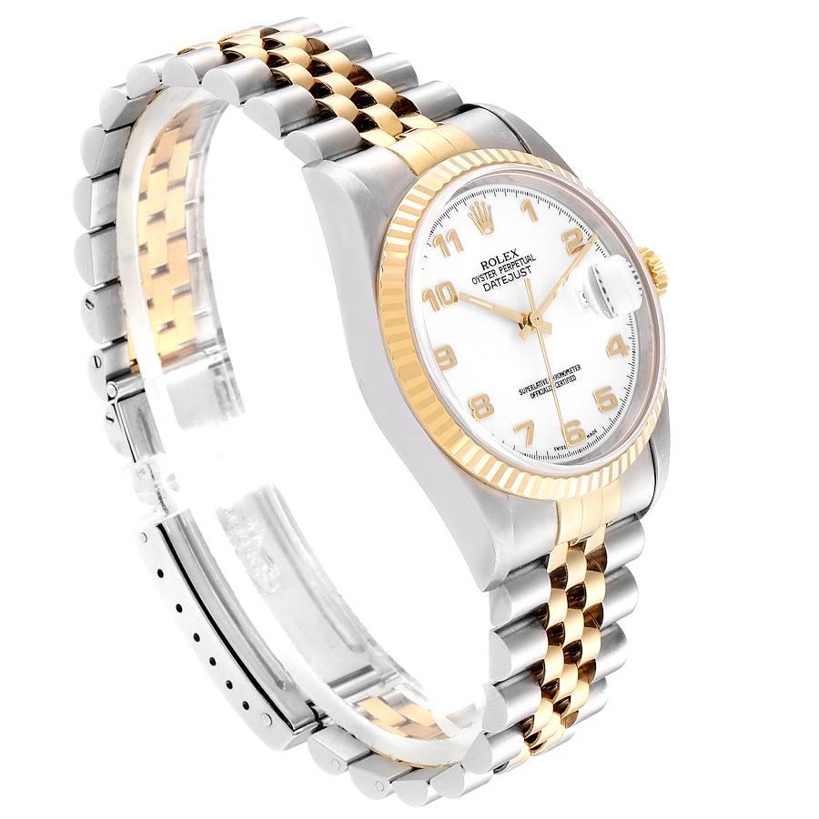 Rolex Datejust Steel Yellow Gold White Dial Men's Watch 16233 In Excellent Condition In Atlanta, GA