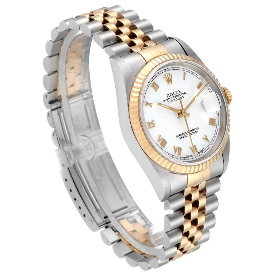 Rolex Datejust Steel Yellow Gold White Dial Men's Watch 16233 In Excellent Condition In Atlanta, GA