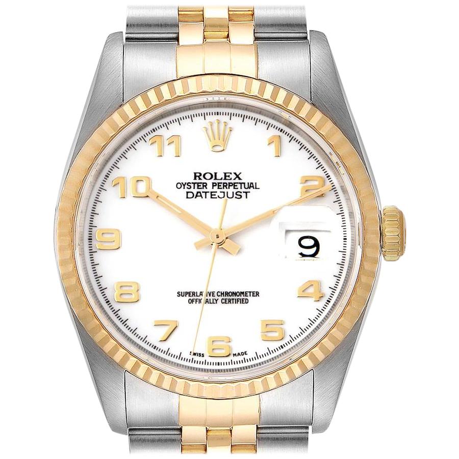 Rolex Datejust Steel Yellow Gold White Dial Men's Watch 16233 For Sale