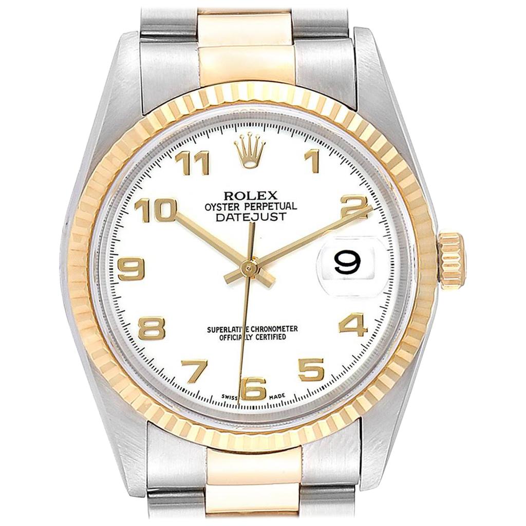Rolex Datejust Steel Yellow Gold White Dial Men's Watch 16233 For Sale