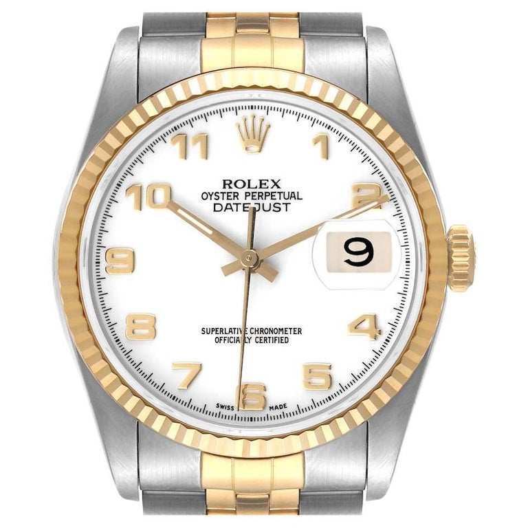 Rolex Datejust Acciaio Oro Giallo Quadrante Bianco Orologio Uomo 16233 in  vendita su 1stDibs