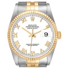 Rolex Datejust Steel Yellow Gold White Dial Mens Watch 16233