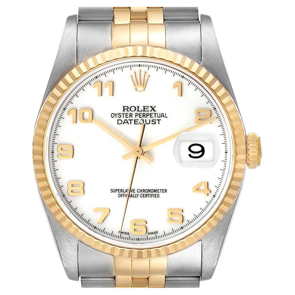 Rolex Datejust Steel Yellow Gold White Dial Mens Watch 16233