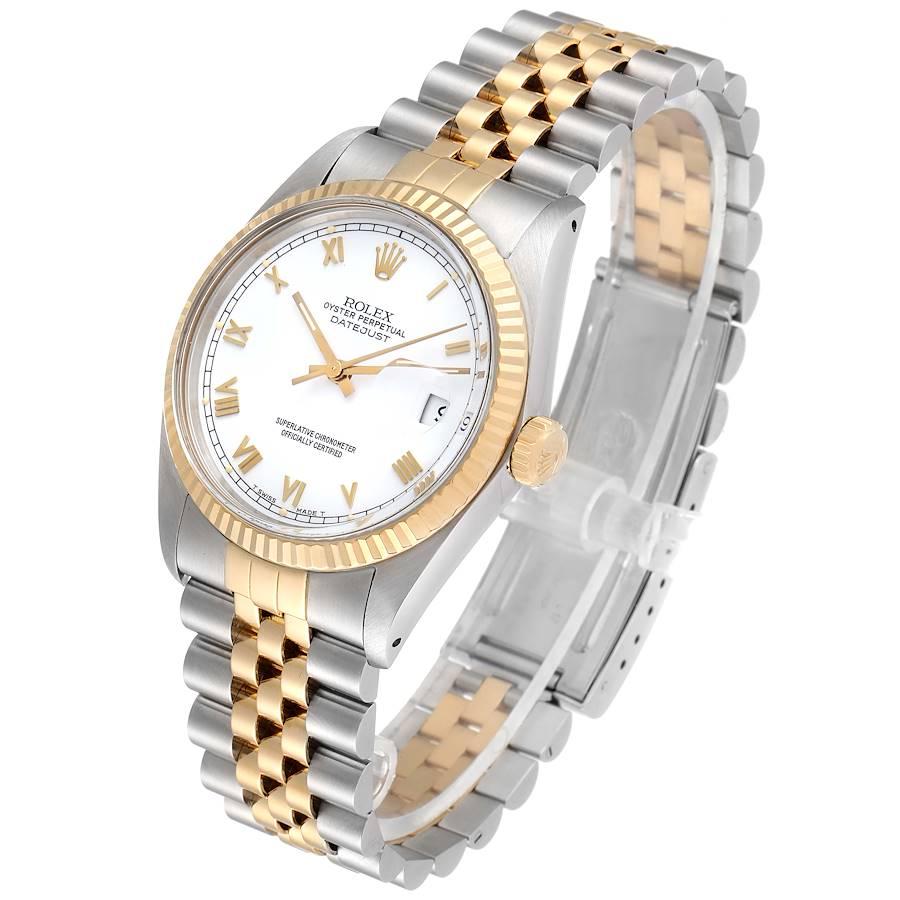 Rolex Datejust Steel Yellow Gold White Dial Vintage Mens Watch 16013 In Excellent Condition In Atlanta, GA
