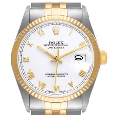 Rolex Montre Datejust vintage en acier et or jaune avec cadran blanc, pour hommes 16013