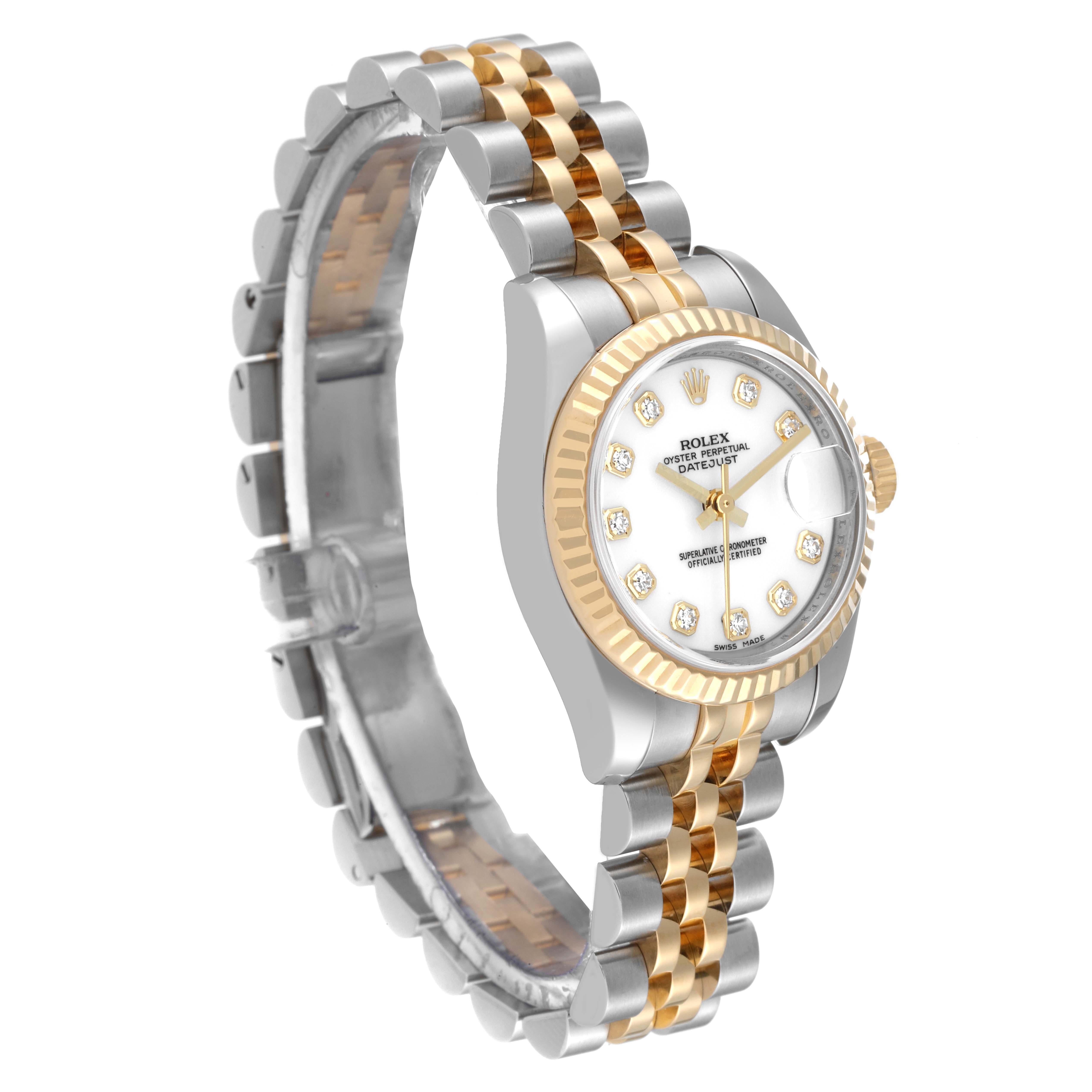 Rolex Datejust Steel Yellow Gold White Diamond Dial Ladies Watch 179173 In Excellent Condition In Atlanta, GA
