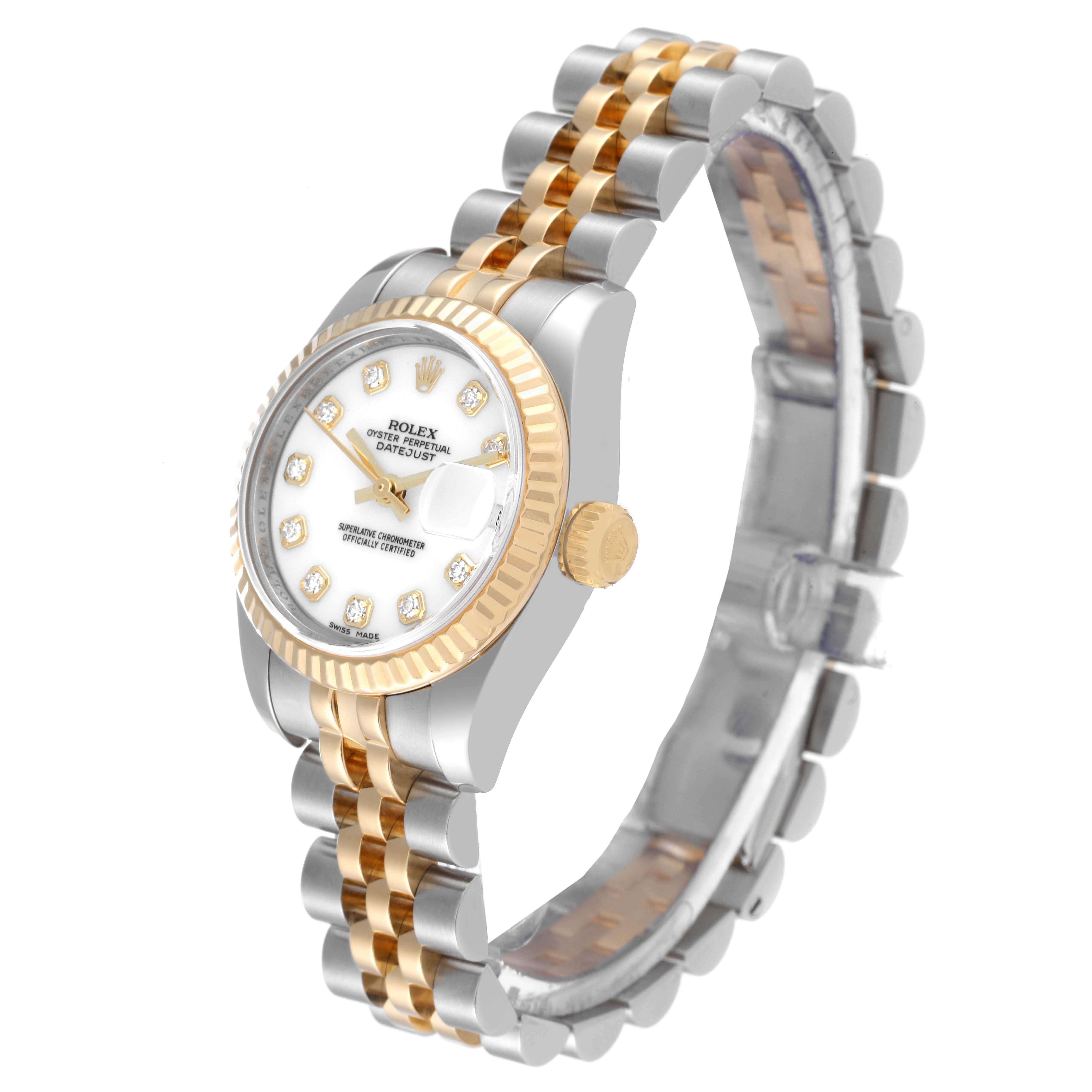 Women's Rolex Datejust Steel Yellow Gold White Diamond Dial Ladies Watch 179173