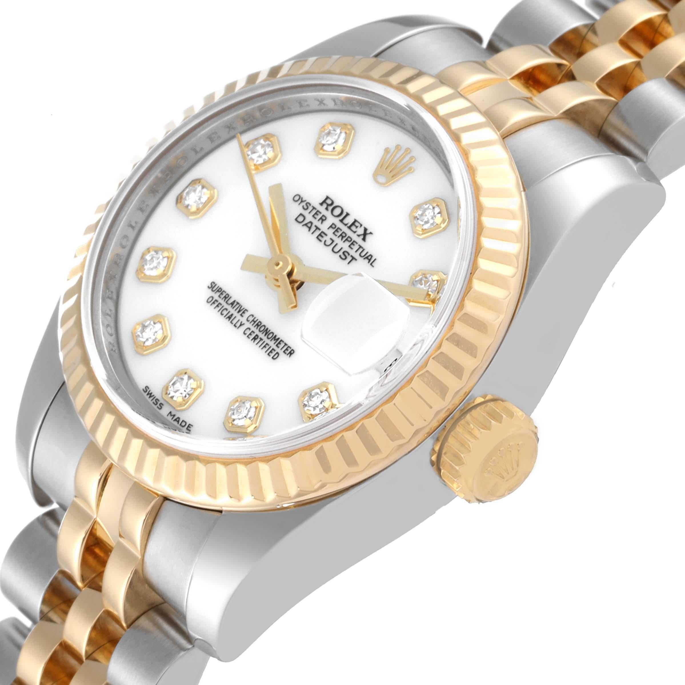 Rolex Datejust Steel Yellow Gold White Diamond Dial Ladies Watch 179173 1