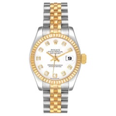 Rolex Montre Datejust en acier, or jaune, or blanc et cadran en diamants, pour femmes 179173