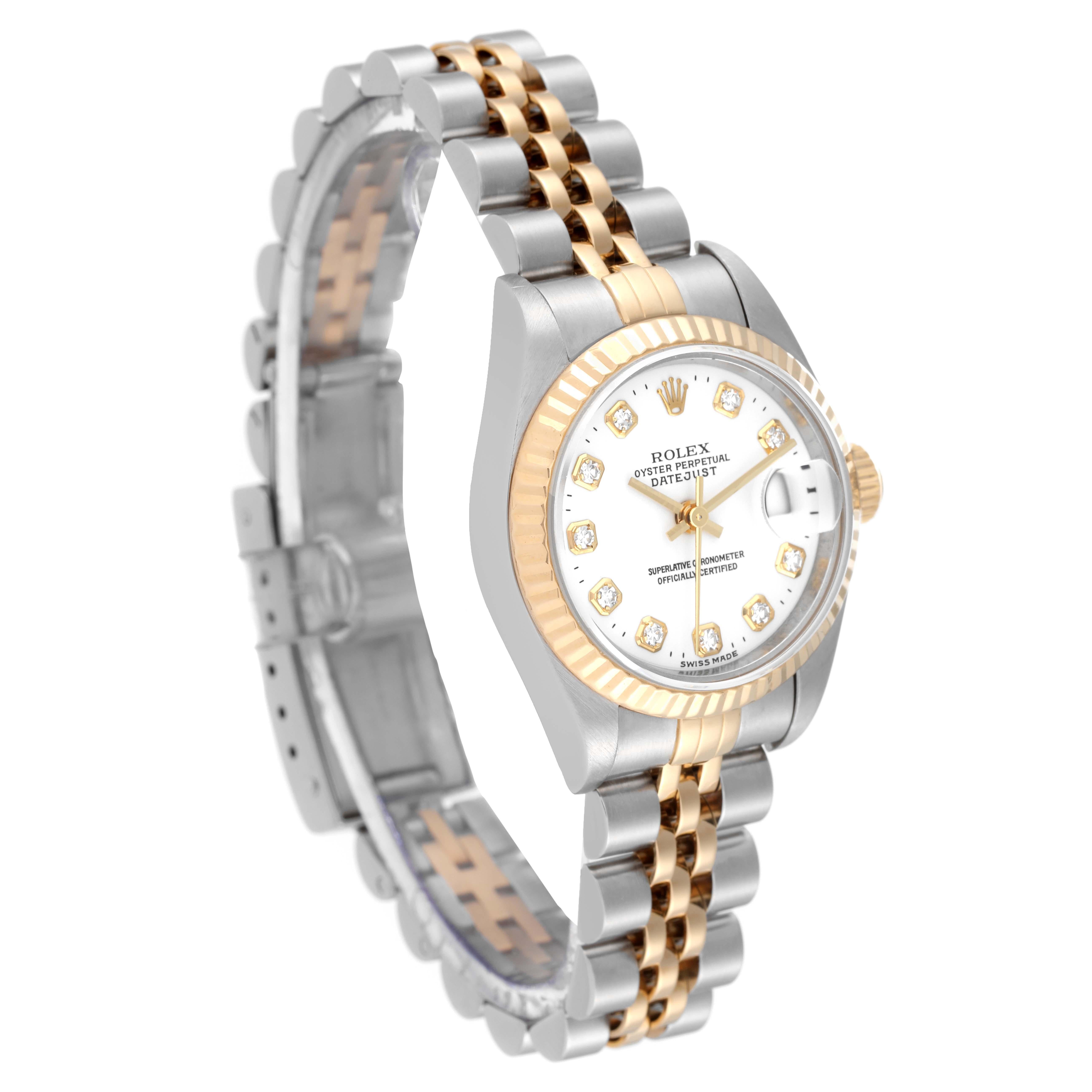 Rolex Datejust Steel Yellow Gold White Diamond Dial Ladies Watch 79173 Box Paper In Excellent Condition In Atlanta, GA