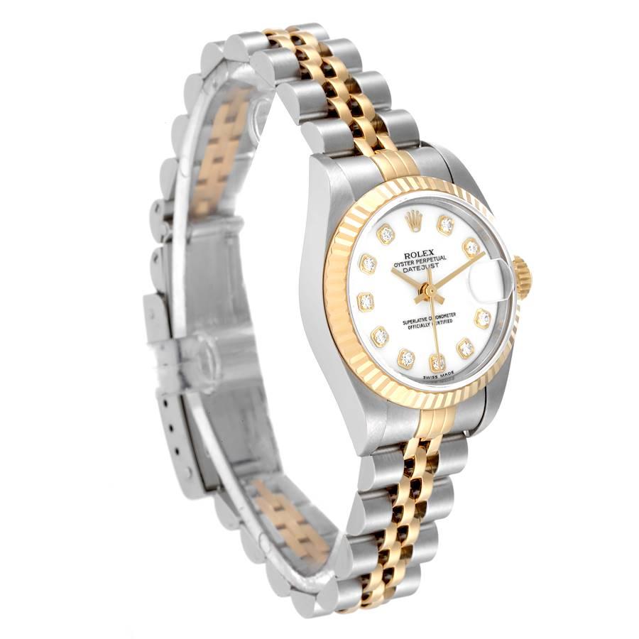 Rolex Datejust Damenuhr 79173, Stahl, Gelbgold, weißes Diamant-Zifferblatt im Zustand „Hervorragend“ in Atlanta, GA