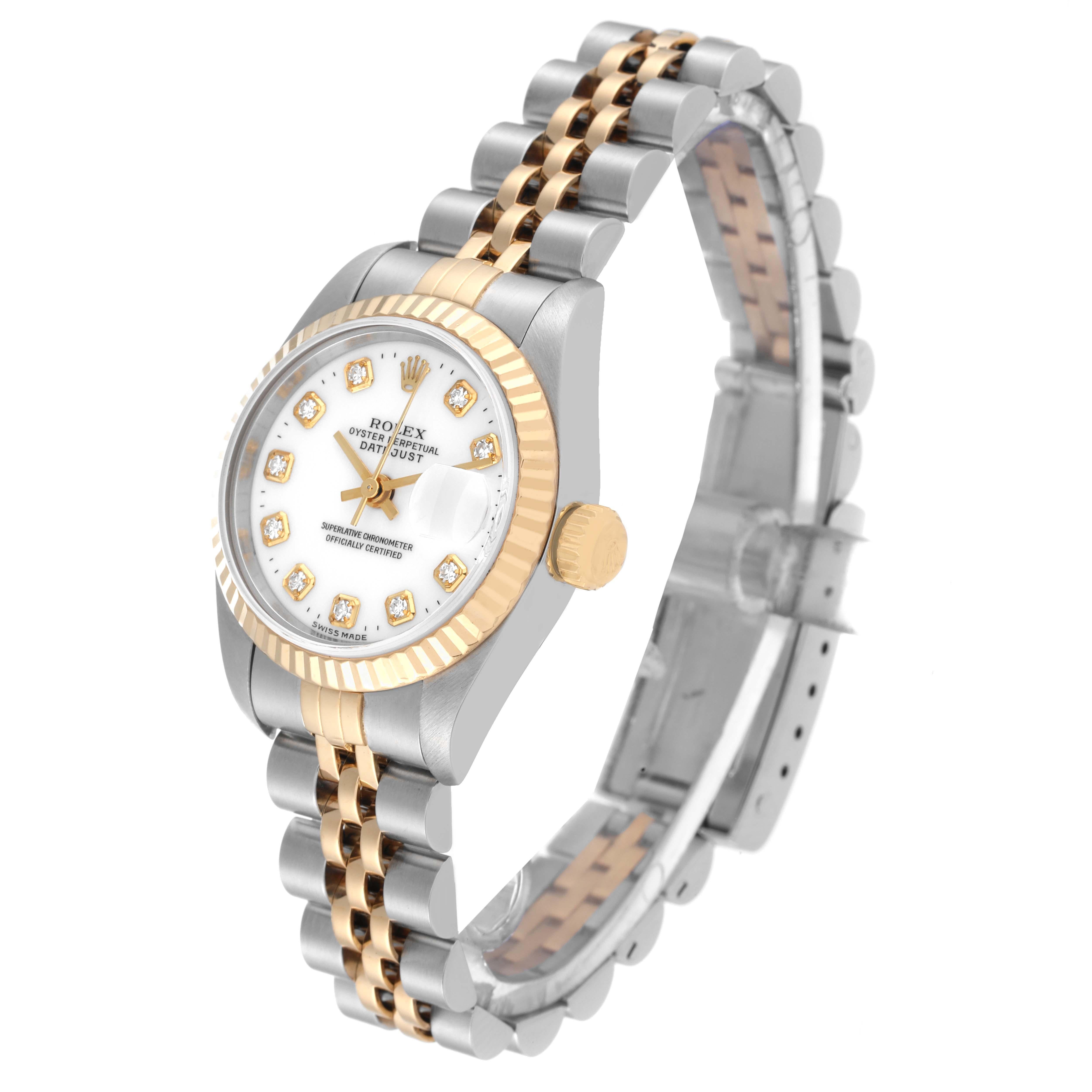 Women's Rolex Datejust Steel Yellow Gold White Diamond Dial Ladies Watch 79173