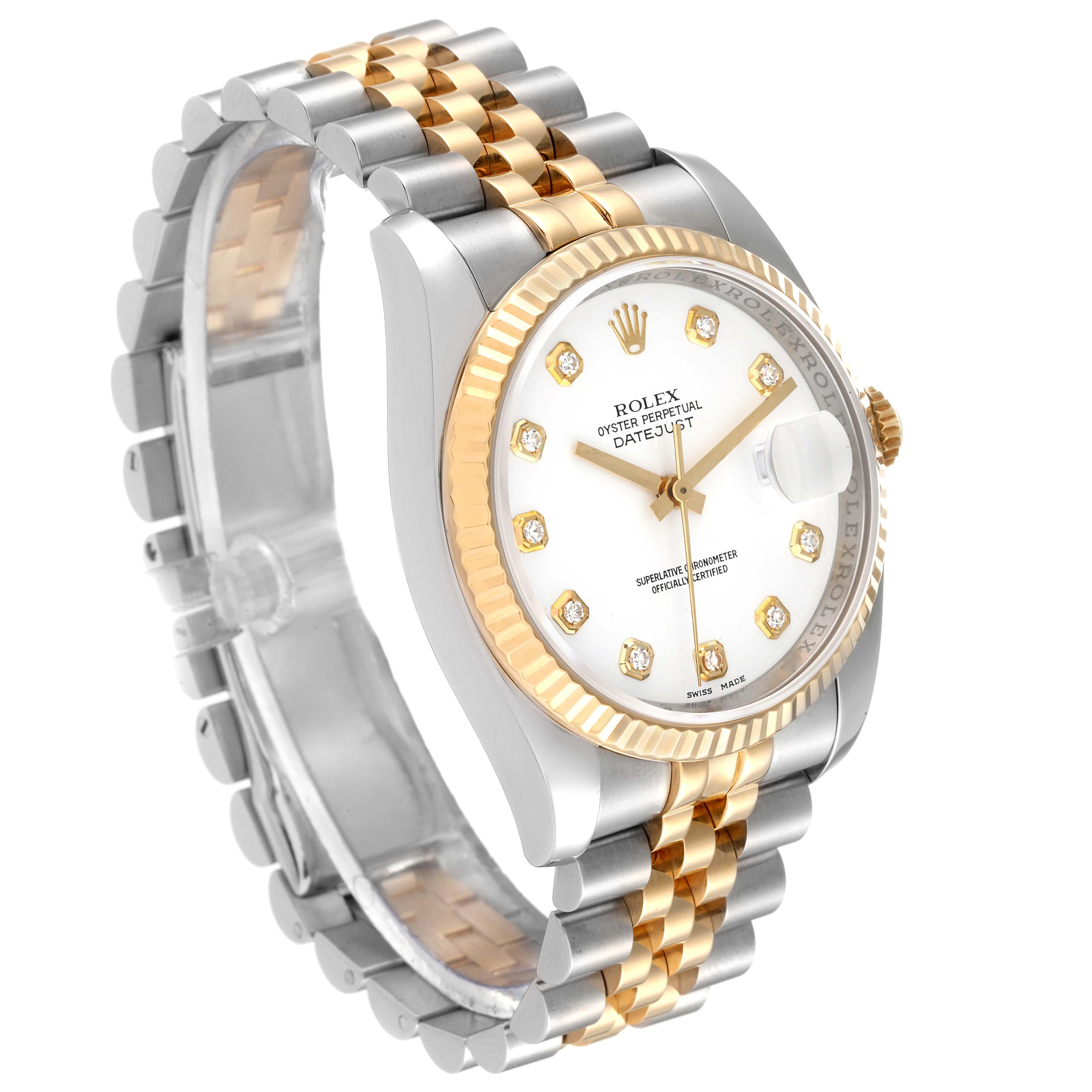 Rolex Datejust Steel Yellow Gold White Diamond Dial Mens Watch 116233 In Excellent Condition In Atlanta, GA