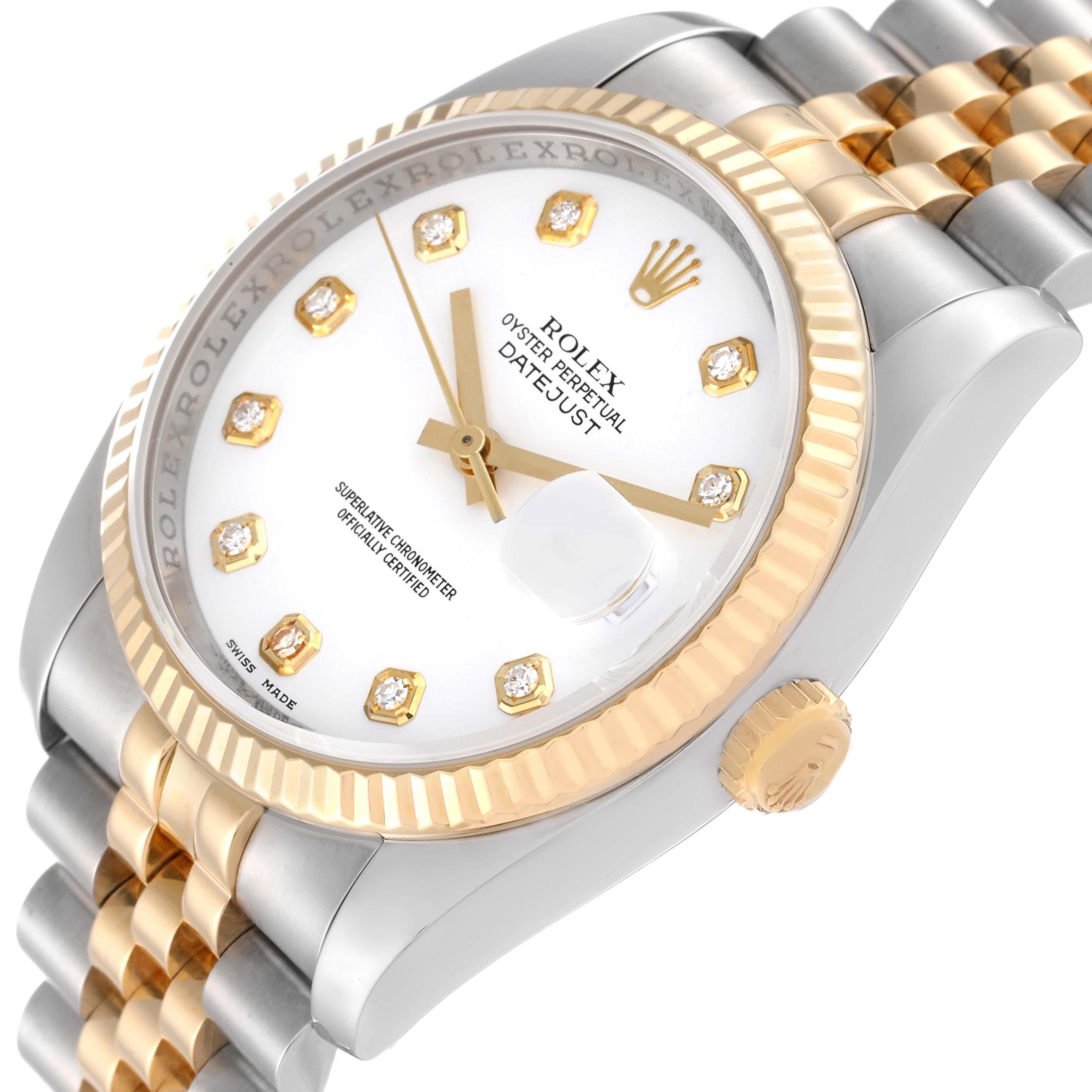 Rolex Datejust Steel Yellow Gold White Diamond Dial Mens Watch 116233 1