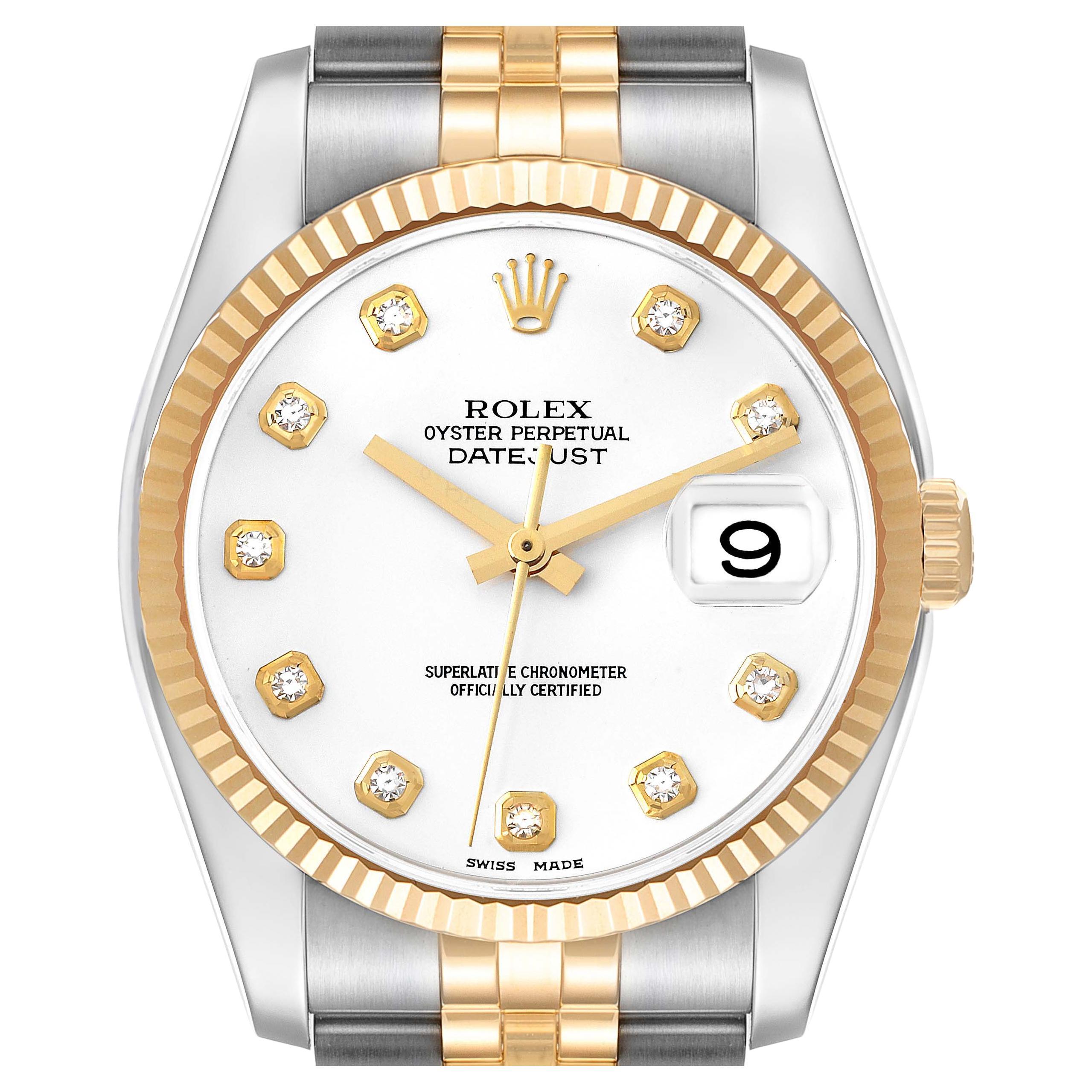Rolex Datejust Steel Yellow Gold White Diamond Dial Mens Watch 116233