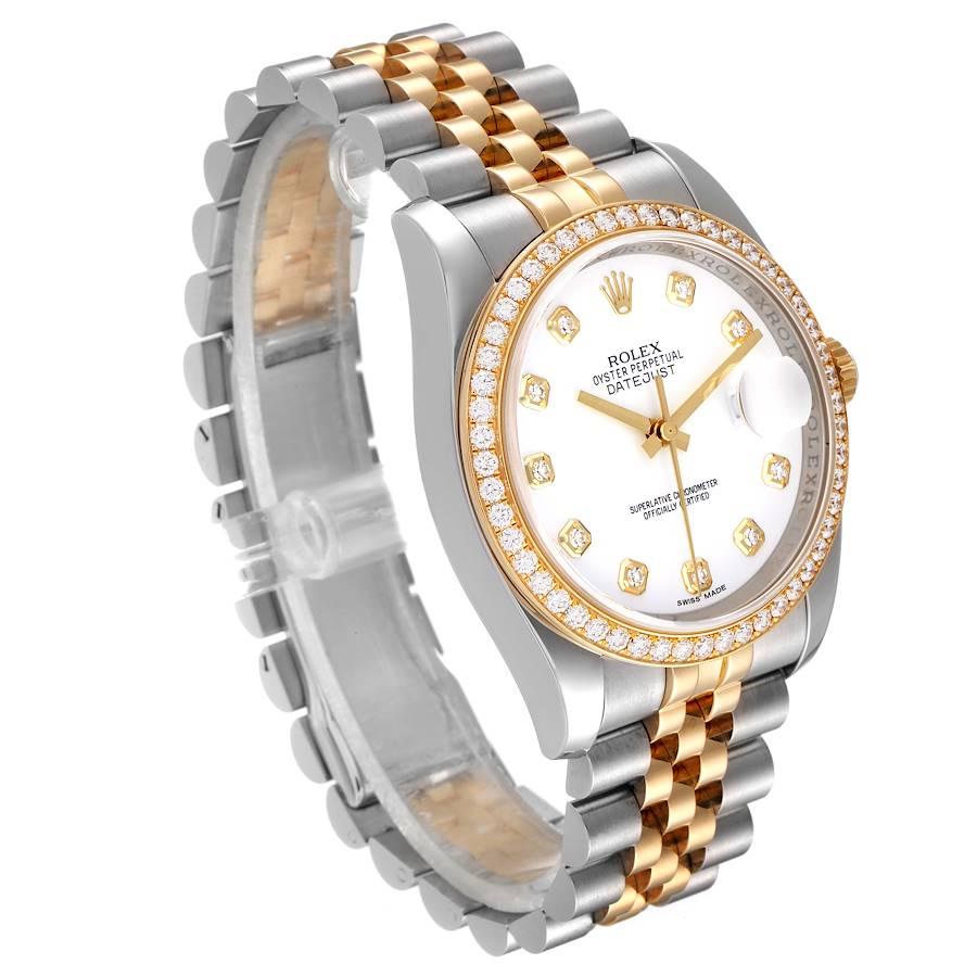 Rolex Datejust Steel Yellow Gold White Diamond Dial Mens Watch 116243 In Excellent Condition For Sale In Atlanta, GA