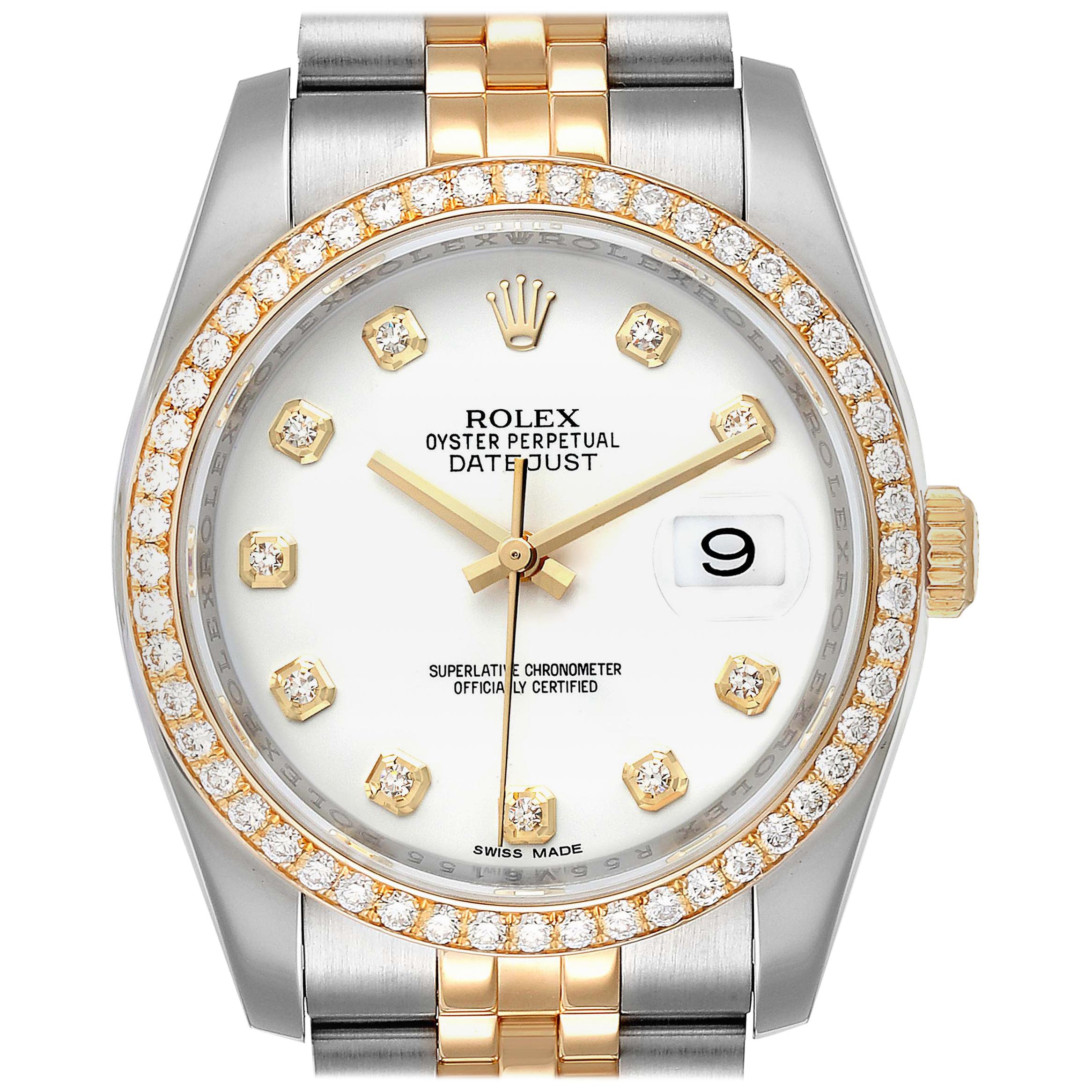 Rolex Datejust Steel Yellow Gold White Diamond Dial Men's Watch 116243