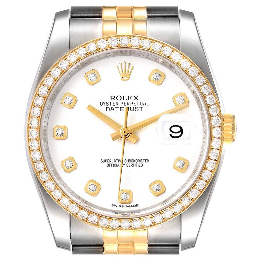 Rolex Datejust Herrenuhr aus Stahl, Gelbgold, weißes Diamant-Zifferblatt 116243 im Angebot