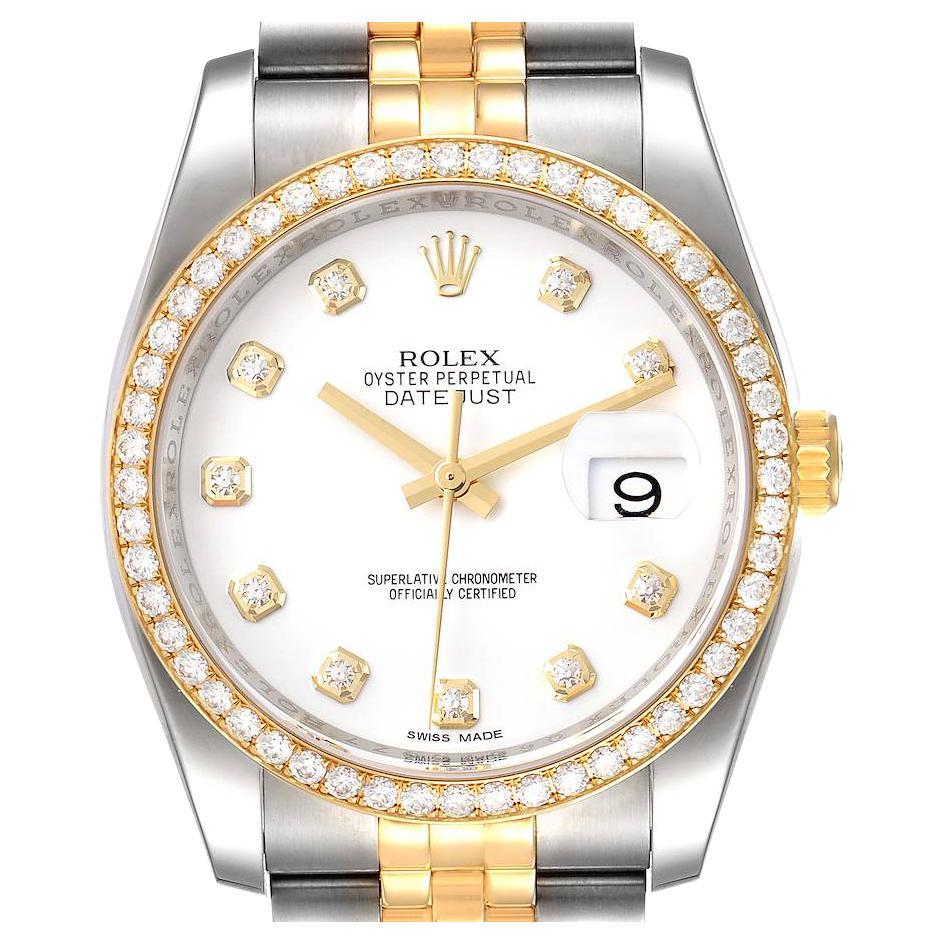 Rolex Datejust Steel Yellow Gold White Diamond Dial Mens Watch 116243