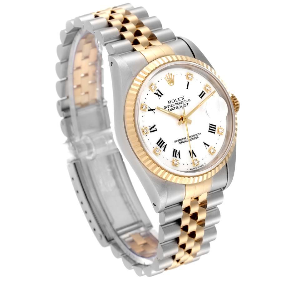 Rolex Datejust Steel Yellow Gold White Diamond Dial Mens Watch 16233 Box Papers In Excellent Condition In Atlanta, GA