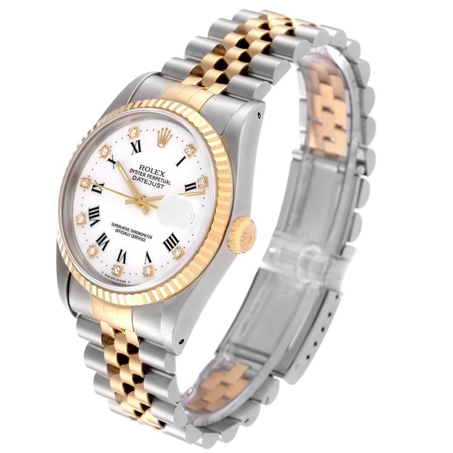 Men's Rolex Datejust Steel Yellow Gold White Diamond Dial Mens Watch 16233 Box Papers