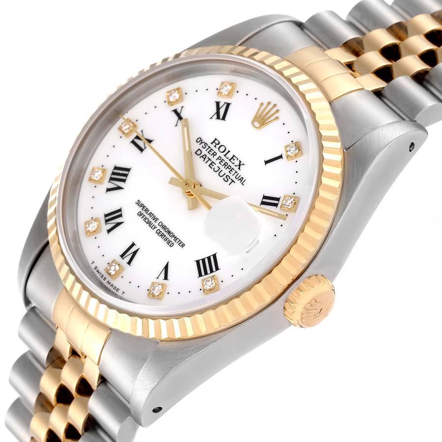 Rolex Datejust Steel Yellow Gold White Diamond Dial Mens Watch 16233 Box Papers 1