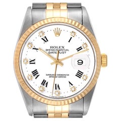 Rolex Datejust Stahl Gelbgold Weißes Diamant-Zifferblatt Herrenuhr 16233 Box Papiere