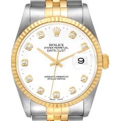 Rolex Datejust Steel Yellow Gold White Diamond Dial Mens Watch 16233 Box Papers