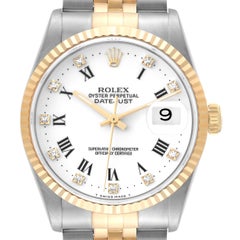 Rolex Datejust Steel Yellow Gold White Diamond Dial Mens Watch 16233 Box Papers