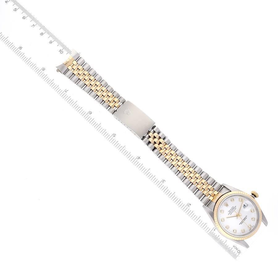 Rolex Datejust Stahl-Gelbgold-Herrenuhr 16233 mit weißem Diamant-Zifferblatt im Angebot 7