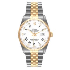 Rolex Datejust Steel Yellow Gold White Diamond Dial Mens Watch 16233