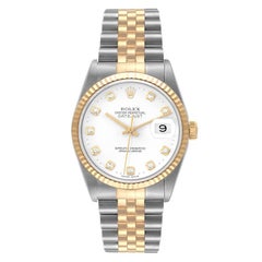 Rolex Datejust Steel Yellow Gold White Diamond Dial Mens Watch 16233