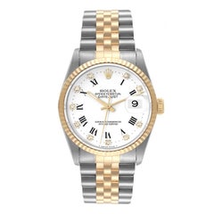 Rolex Datejust Steel Yellow Gold White Diamond Dial Mens Watch 16233