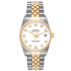 Rolex Datejust Steel Yellow Gold White Diamond Dial Mens Watch 16233