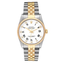Rolex Datejust Steel Yellow Gold White Diamond Dial Mens Watch 16233
