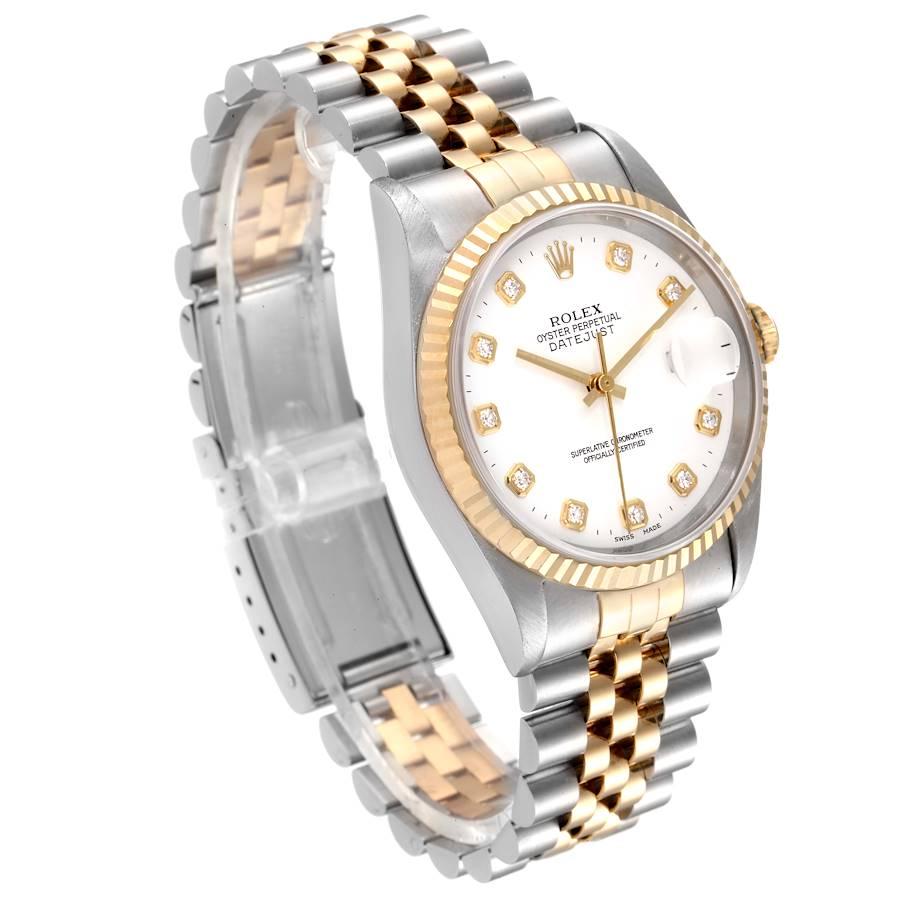 Rolex Datejust Herrenuhr aus Stahl, Gelbgold mit weißem Diamant-Zifferblatt 16233 im Zustand „Gut“ in Atlanta, GA