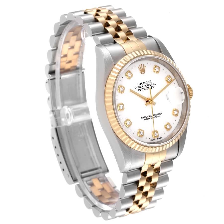 Rolex Datejust Stahl-Gelbgold-Herrenuhr 16233 mit weißem Diamant-Zifferblatt im Zustand „Gut“ im Angebot in Atlanta, GA