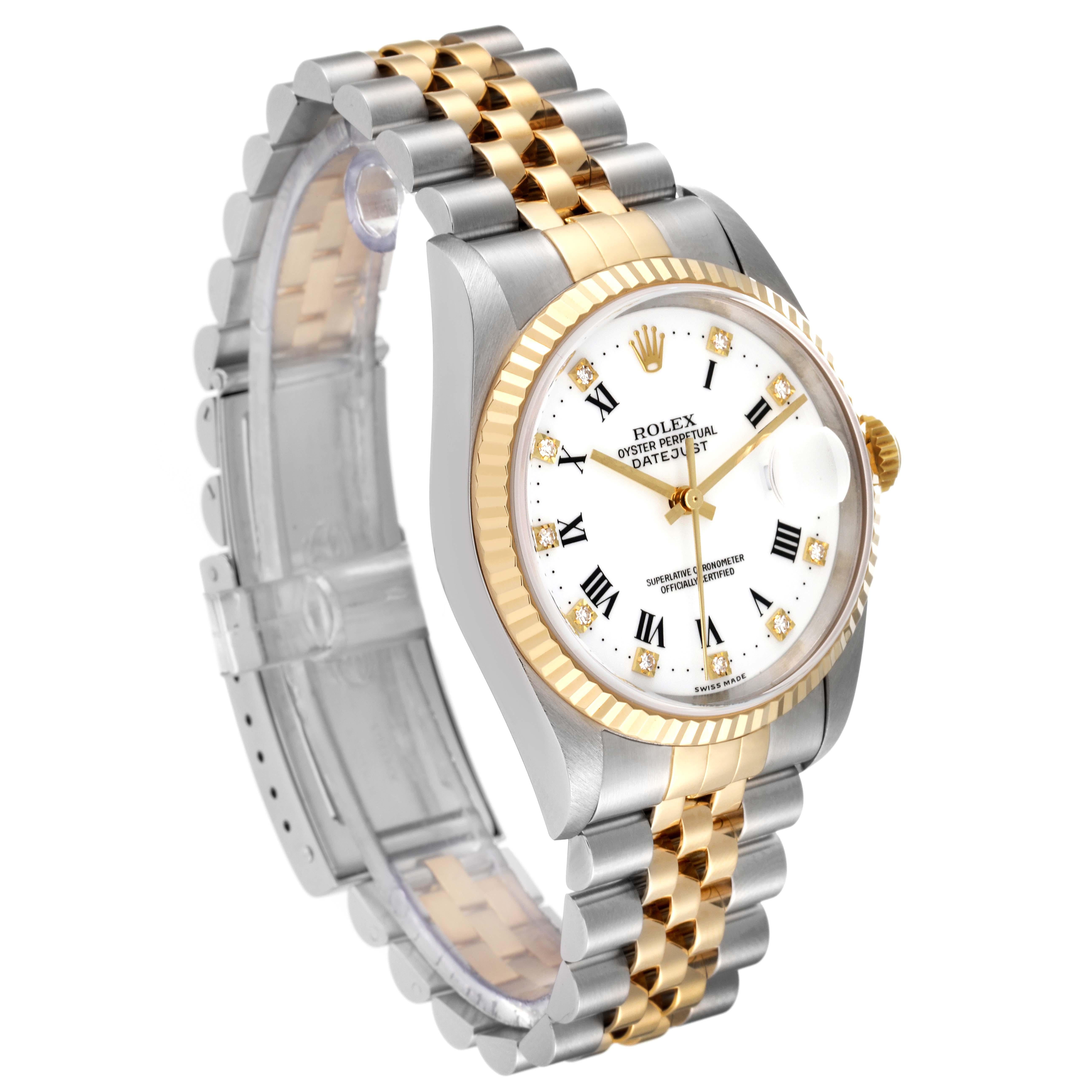 Rolex Datejust Steel Yellow Gold White Diamond Dial Mens Watch 16233 In Excellent Condition In Atlanta, GA