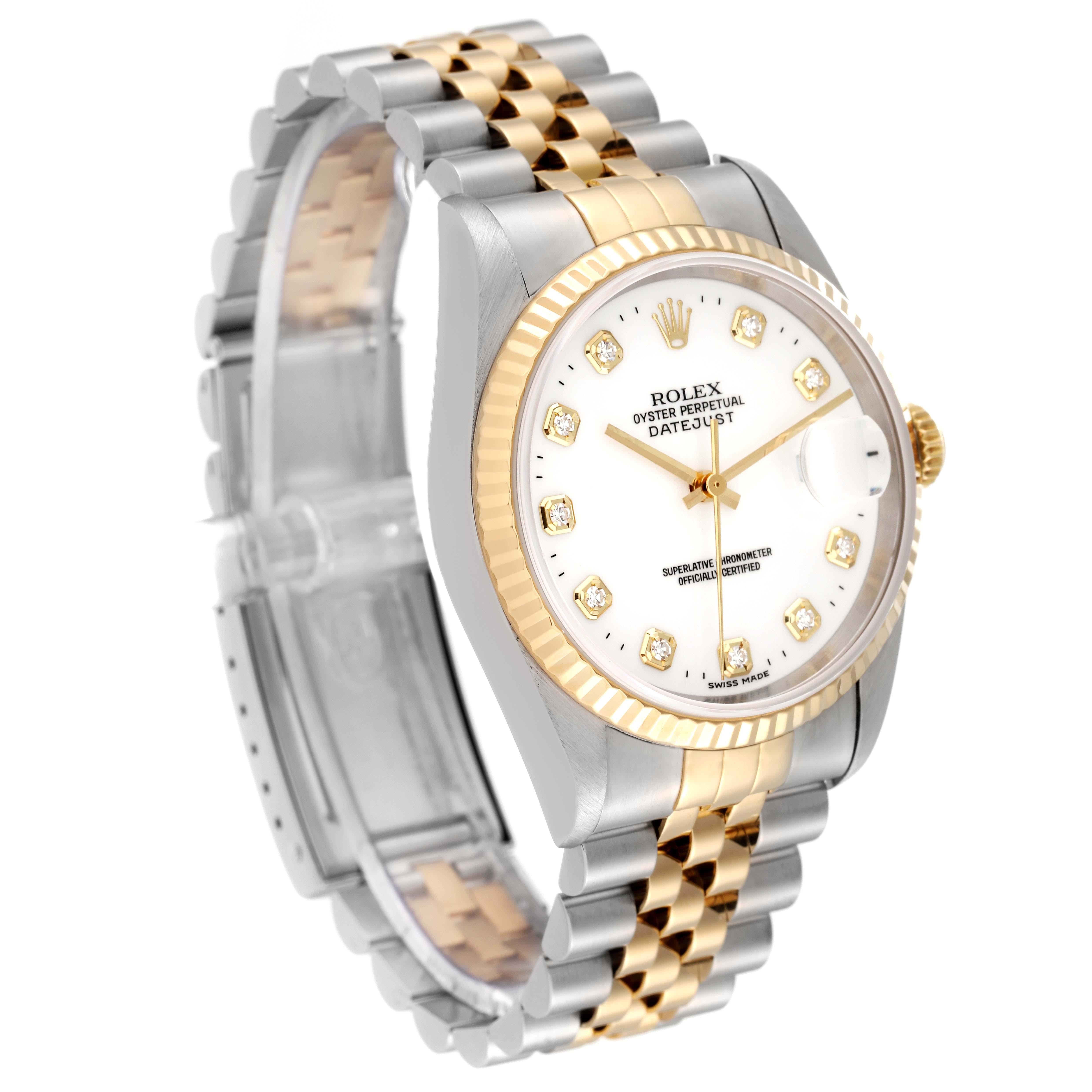Rolex Datejust Steel Yellow Gold White Diamond Dial Mens Watch 16233 In Good Condition In Atlanta, GA