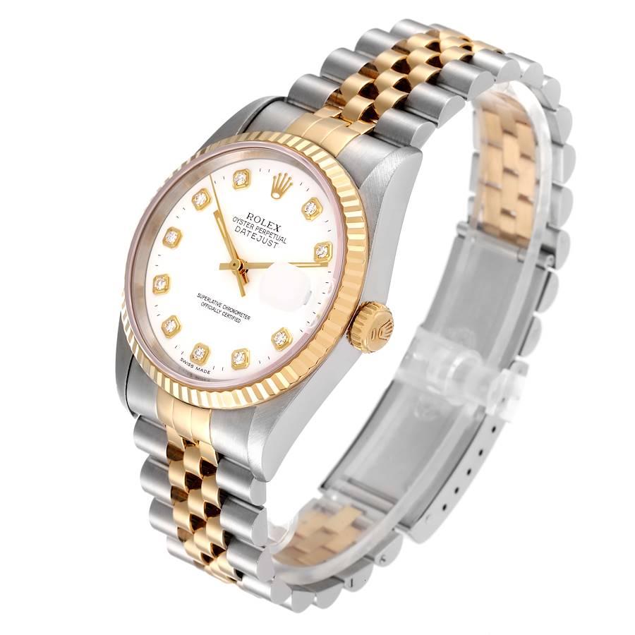 Rolex Datejust Stahl-Herrenuhr aus Gelbgold mit weißem Diamant-Zifferblatt 16233 1