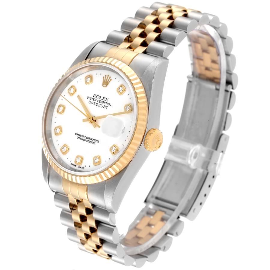 Rolex Datejust Stahl-Gelbgold-Herrenuhr 16233 mit weißem Diamant-Zifferblatt im Angebot 1