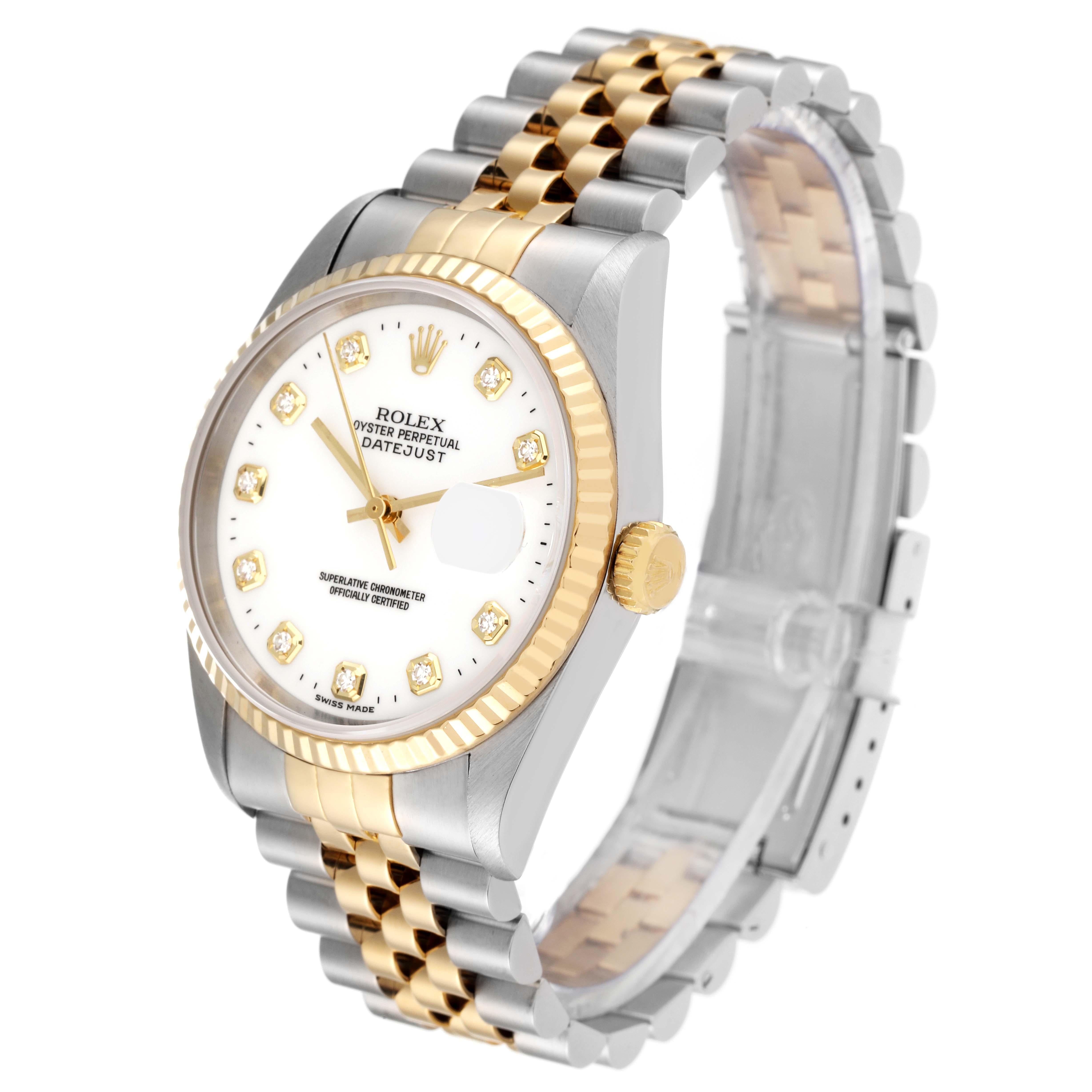 Men's Rolex Datejust Steel Yellow Gold White Diamond Dial Mens Watch 16233